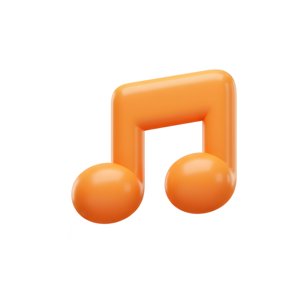 This is a 3D rendering of an orange musical note with a glossy finish and small blue water droplet icons indicating emphasis png