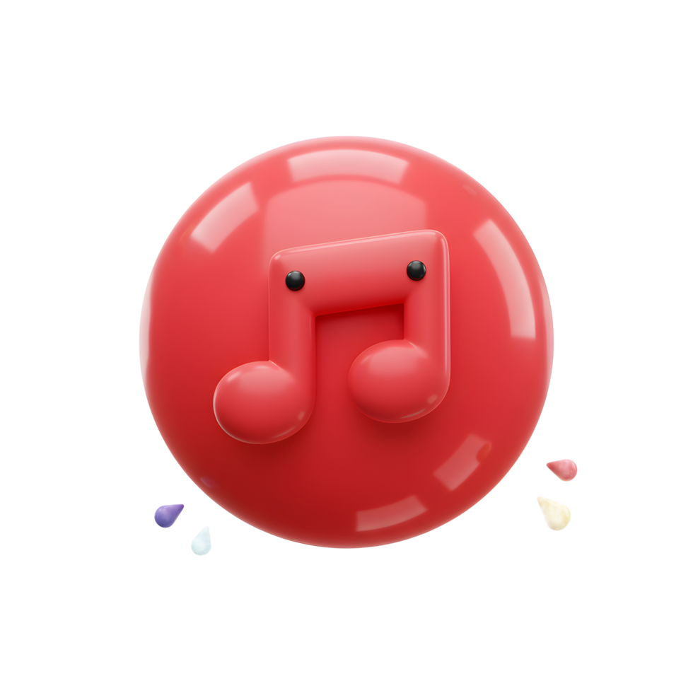 A whimsical red music note sits centered on a red circle with colorful accents, creating a cheerful and playful image suitable for various creative projects. png