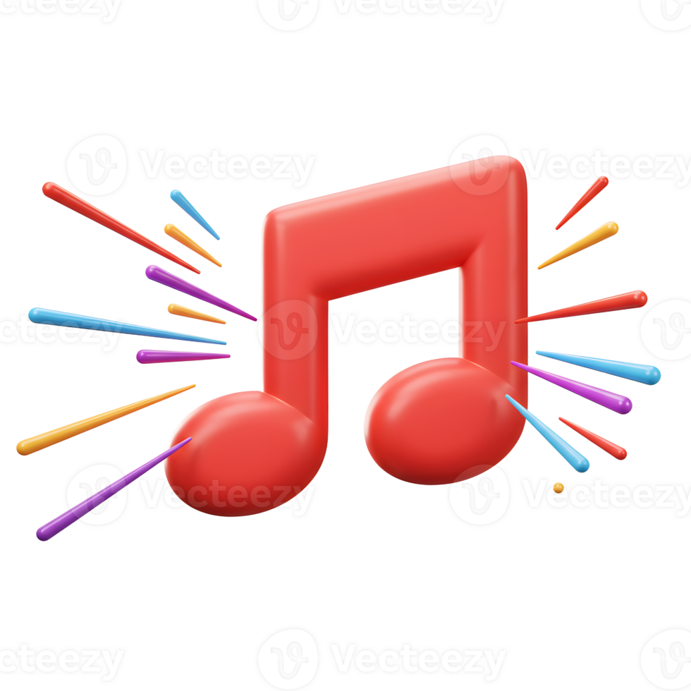 An illustration shows a red music note surrounded by colorful rays suggesting sound or energy, ideal for use in a musical or audio context. png