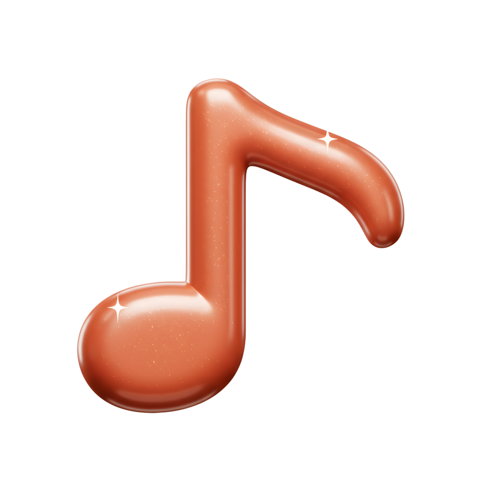 The orange musical note with glittery effect stands out against a white background to promote creative music themes. png