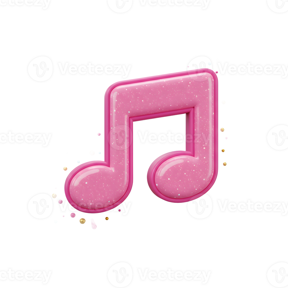 A pink musical note is decorated with stars and dots, creating a festive image ideal for music themed designs. png