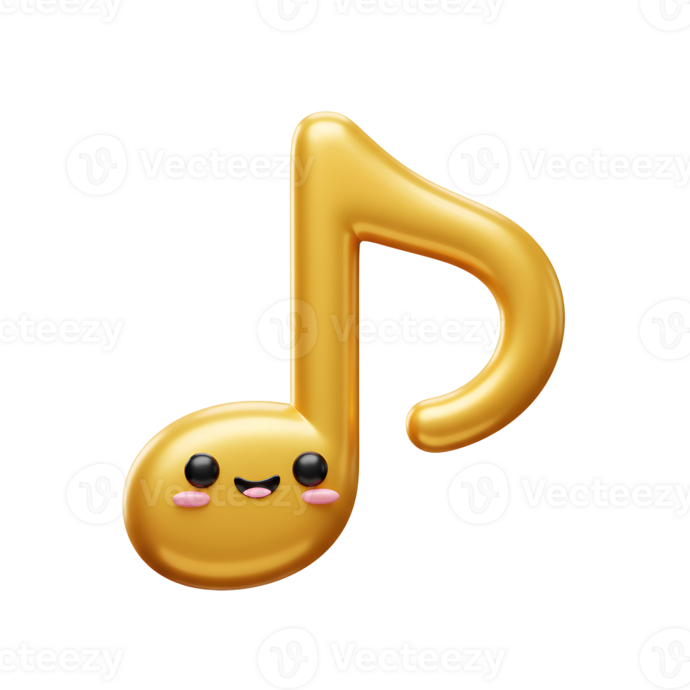 A cute golden musical note with a face smiles cheerfully, surrounded by shining stars, ideal for musical themed content. png