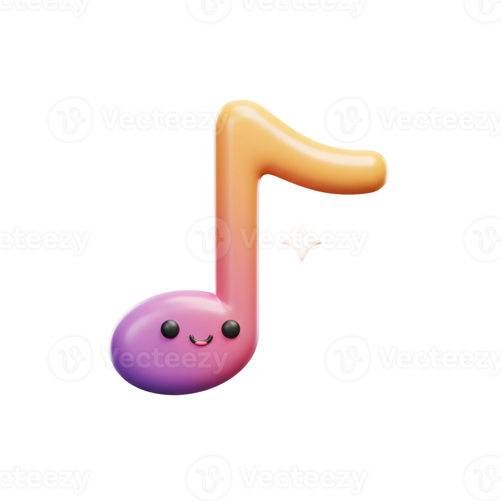 A cheerful musical note with a smiley face is depicted alongside sparkling stars, making it great for children's learning materials. png