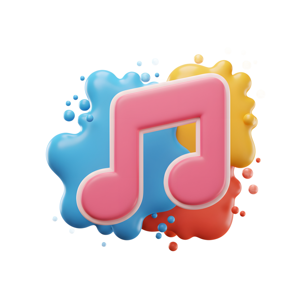 A pink music note icon appears with colorful paint splashes of blue, yellow, and red for creative designs. png