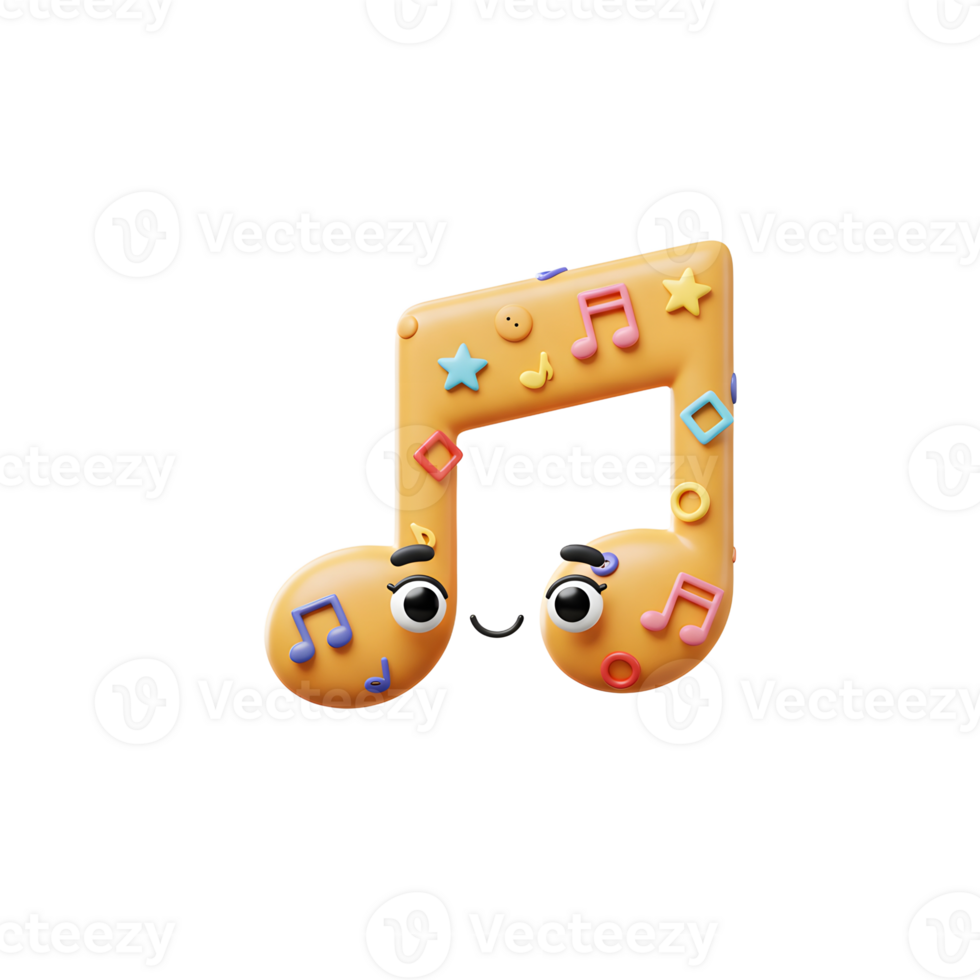 A whimsical, cartoon music note character with expressive eyes and colorful decorations evokes a playful and cheerful mood, perfect for educational content or children's media. png