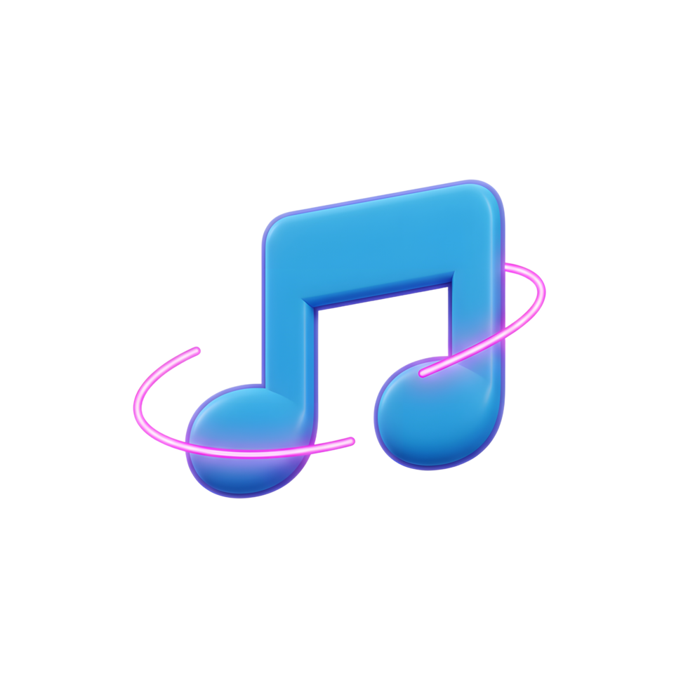 A blue music note is encircled by a glowing pink line, suggesting audio, sound, or musical expression. png
