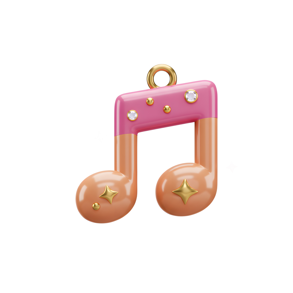 A 3D rendering of a pink and orange music note adorned with jewels and stars provides a decorative touch for festive occasions. png