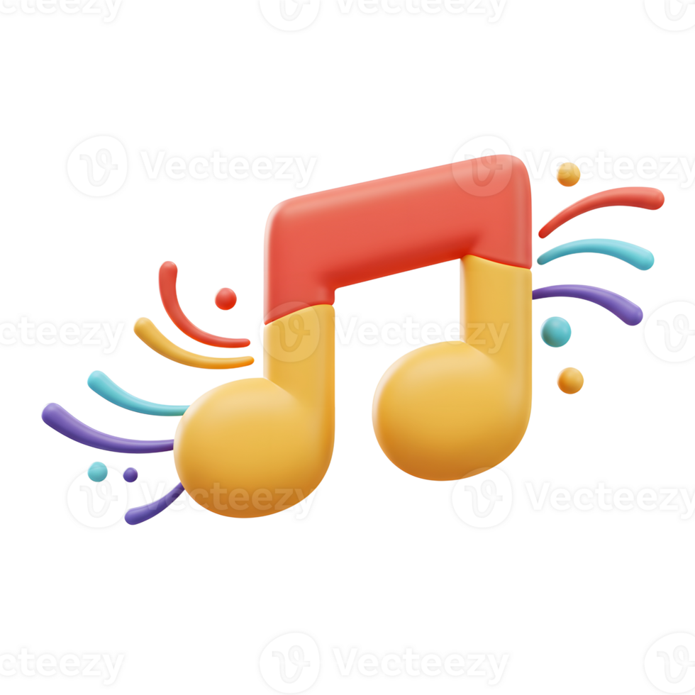 A yellow and red music note is surrounded by colorful swirls and dots, suggesting a lively and playful musical experience for entertainment or promotional purposes. png