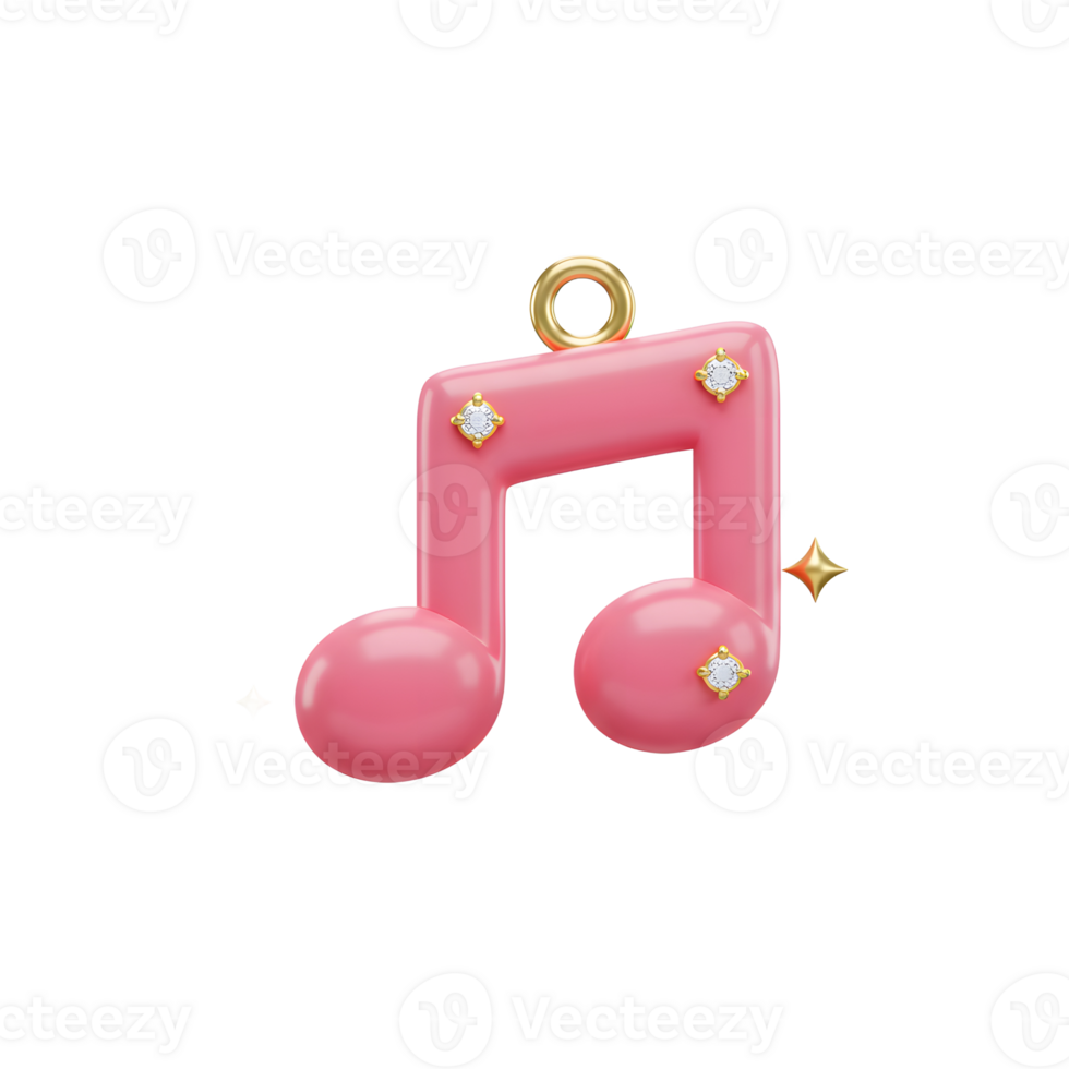 A pink musical note, adorned with gems and golden stars, creates a cheerful and decorative image suitable for music-related themes or decorative purposes. png