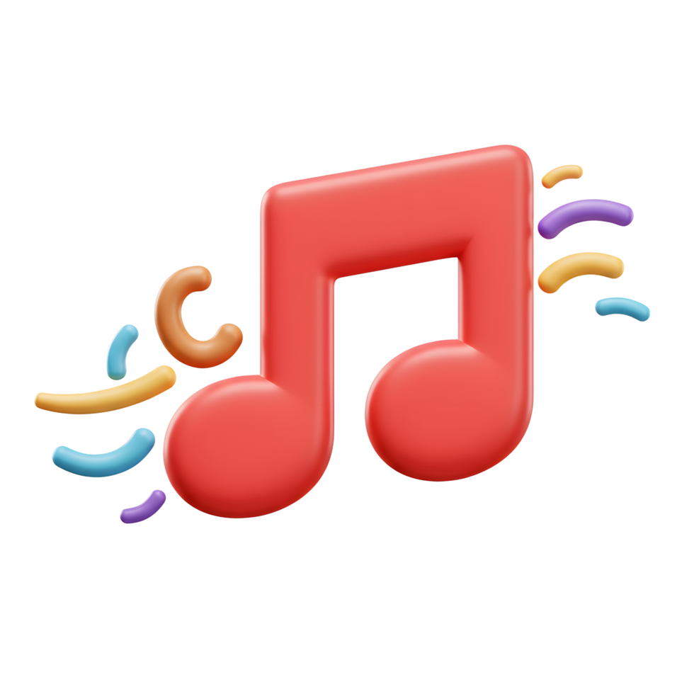 A red music note is surrounded by colorful sound waves, suggesting music or audio content is being played. png