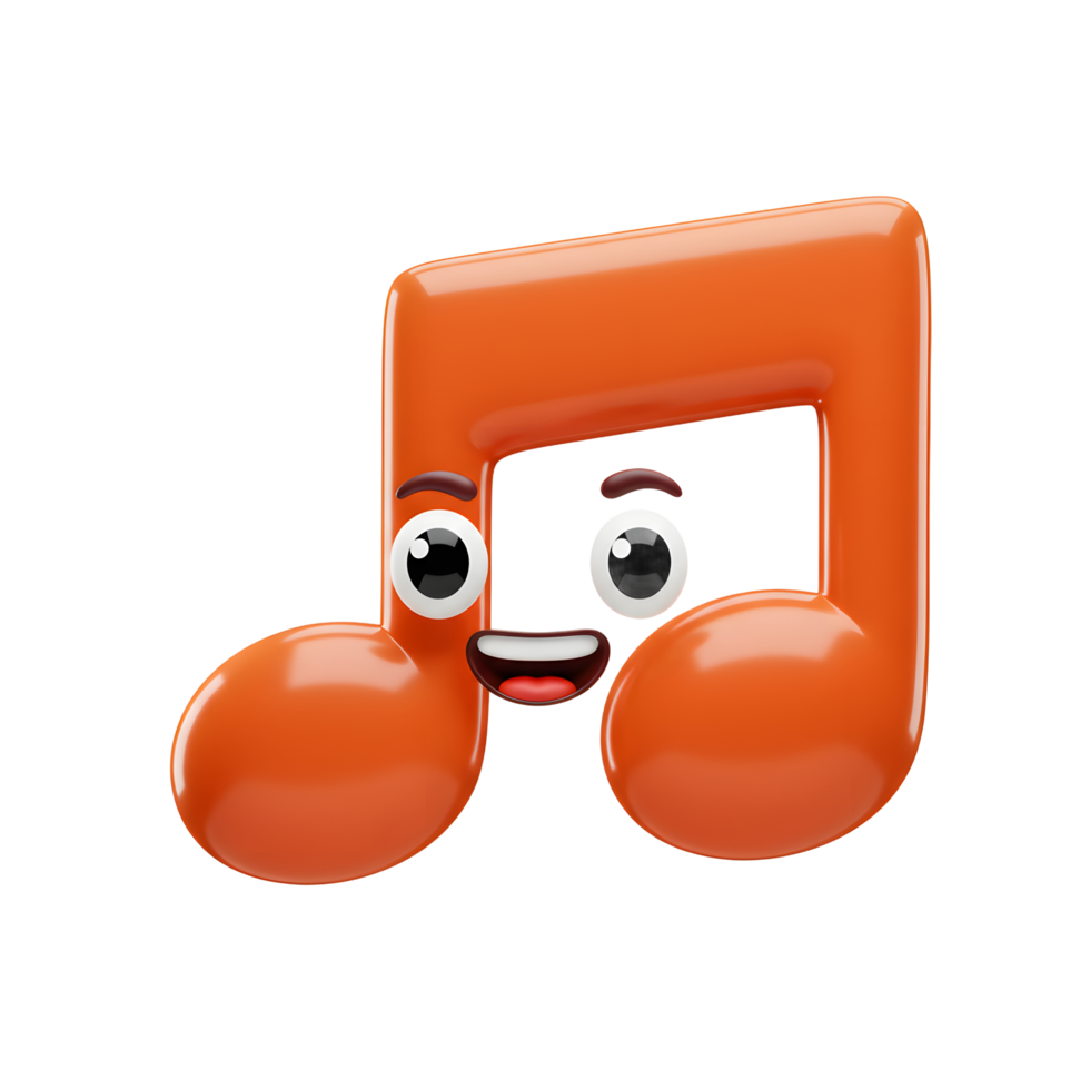 An orange music note features a cartoon face with eyes and a smile, providing a whimsical element for musical projects. png