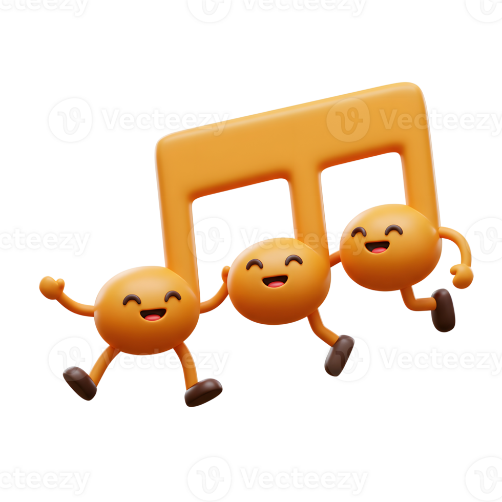 Orange musical note character are dancing, smiling, and having fun, creating a playful and cheerful illustration suitable for children's content or music-related designs. png
