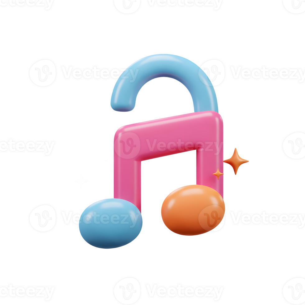 This is a 3D render of a colorful musical note surrounded by star shapes, perfect for adding a playful touch to your project. png