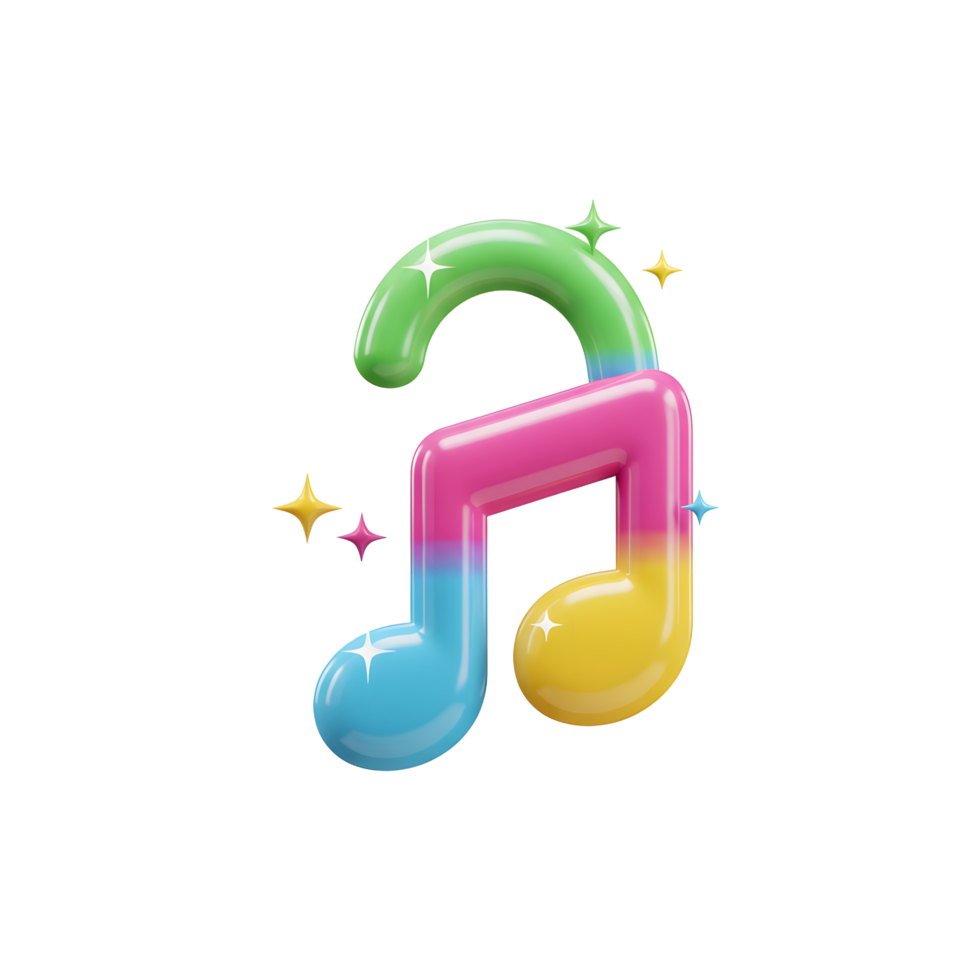 A vibrant music note with sparkling stars can be used for song visuals or advertising music apps. png