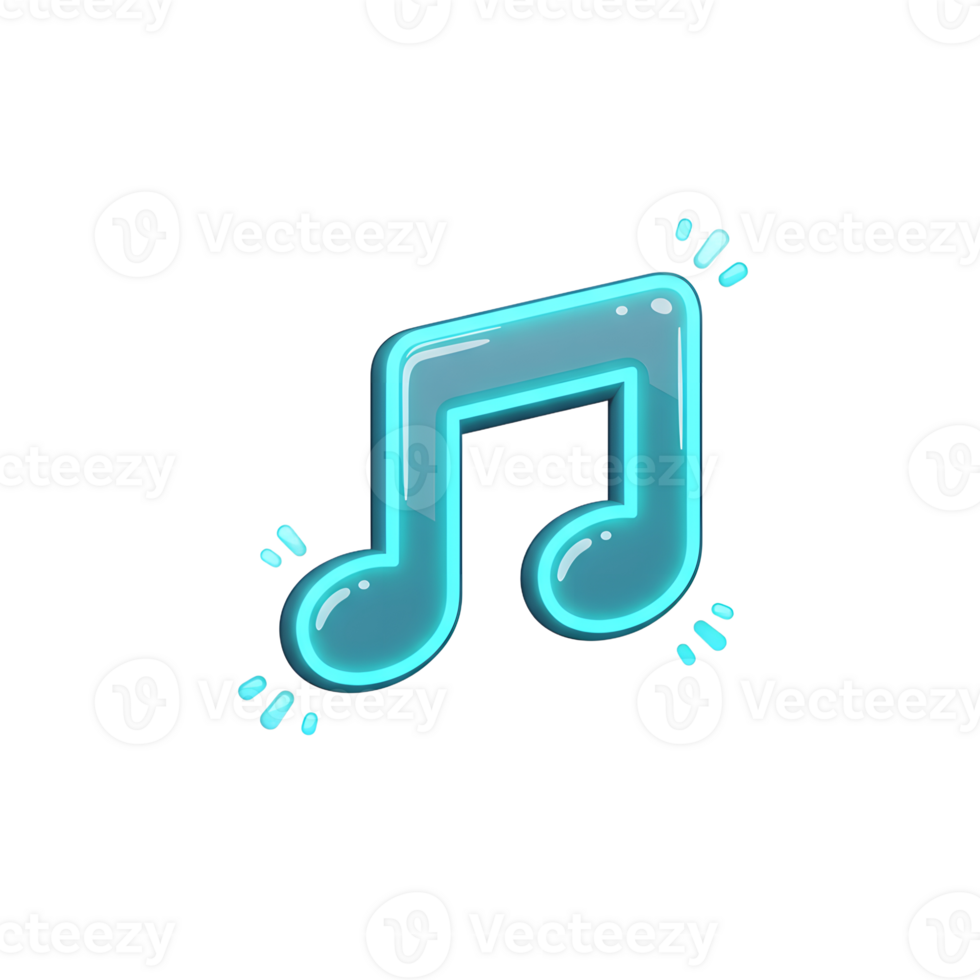 A glowing blue music note is isolated on a white background, and it can be used as a graphic element in music-themed designs. png