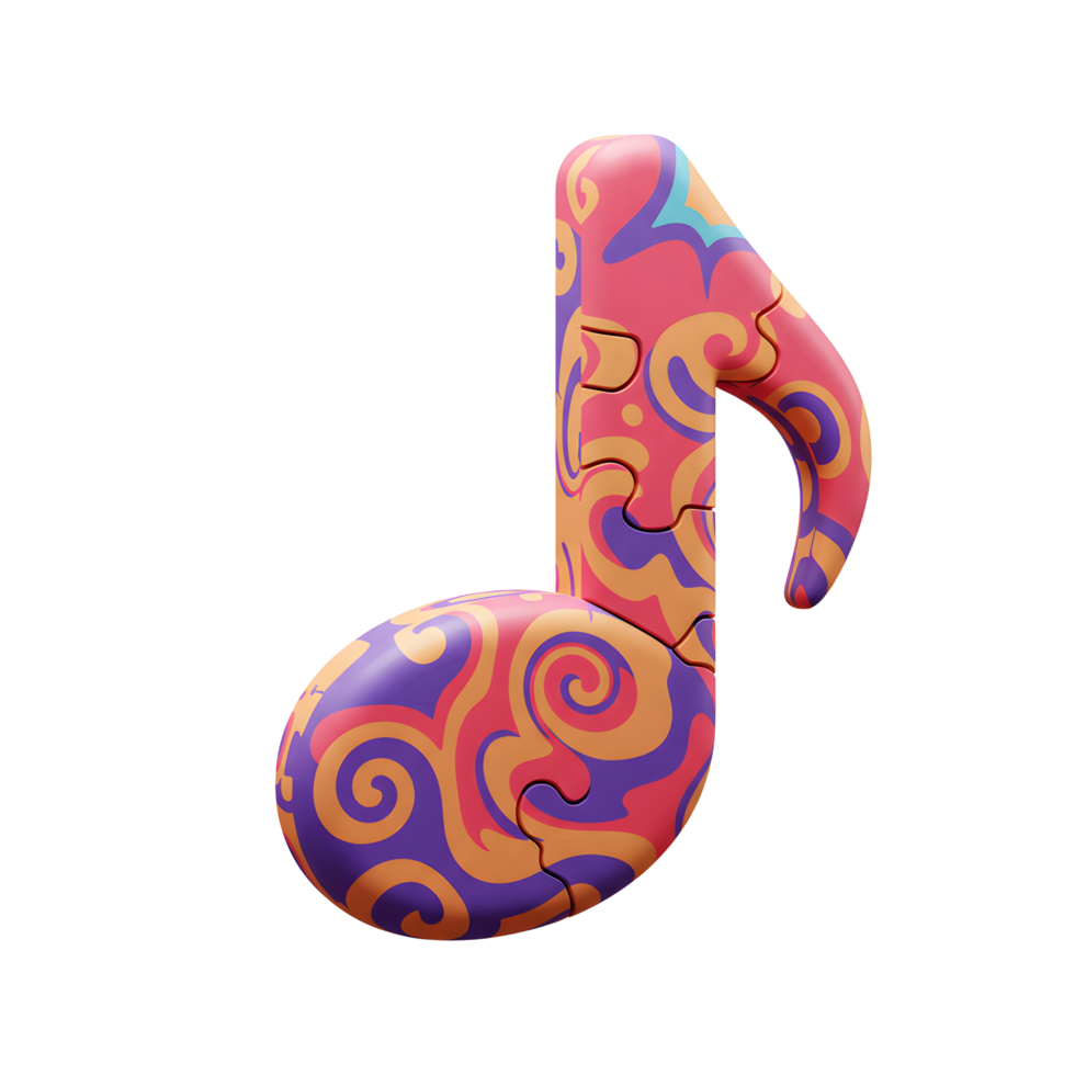 A vibrant music note puzzle featuring swirling floral patterns creates a playful and artistic image, ideal for creative projects or musical themes. png