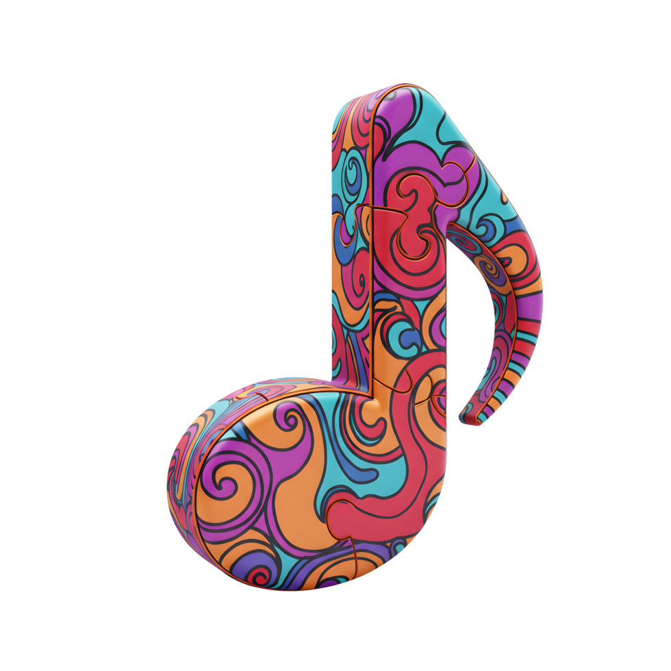 A colorful music note with a swirl pattern stands against a white background, potentially used for creative music themes. png