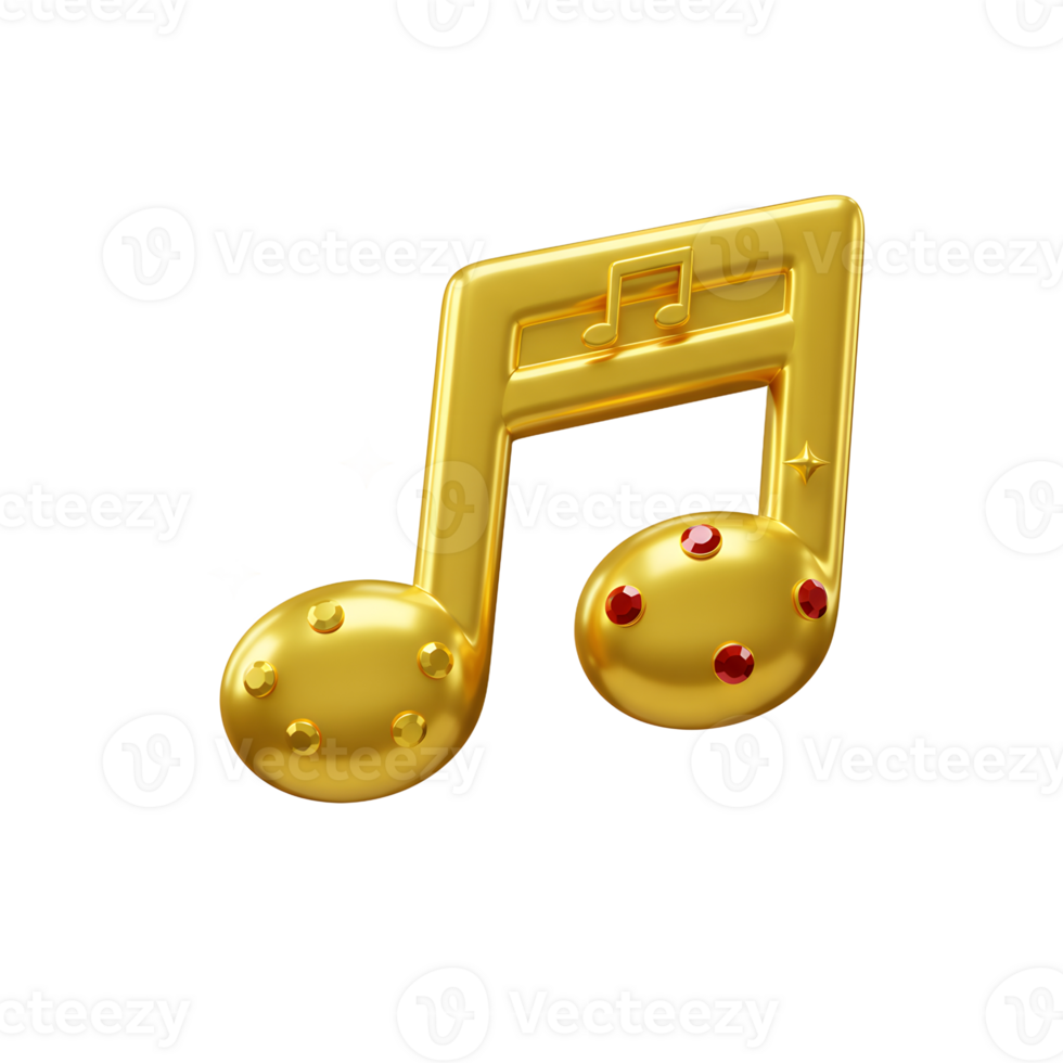 Shiny golden music note with red gem decorations creates a unique and eye-catching effect for decorative purposes. png