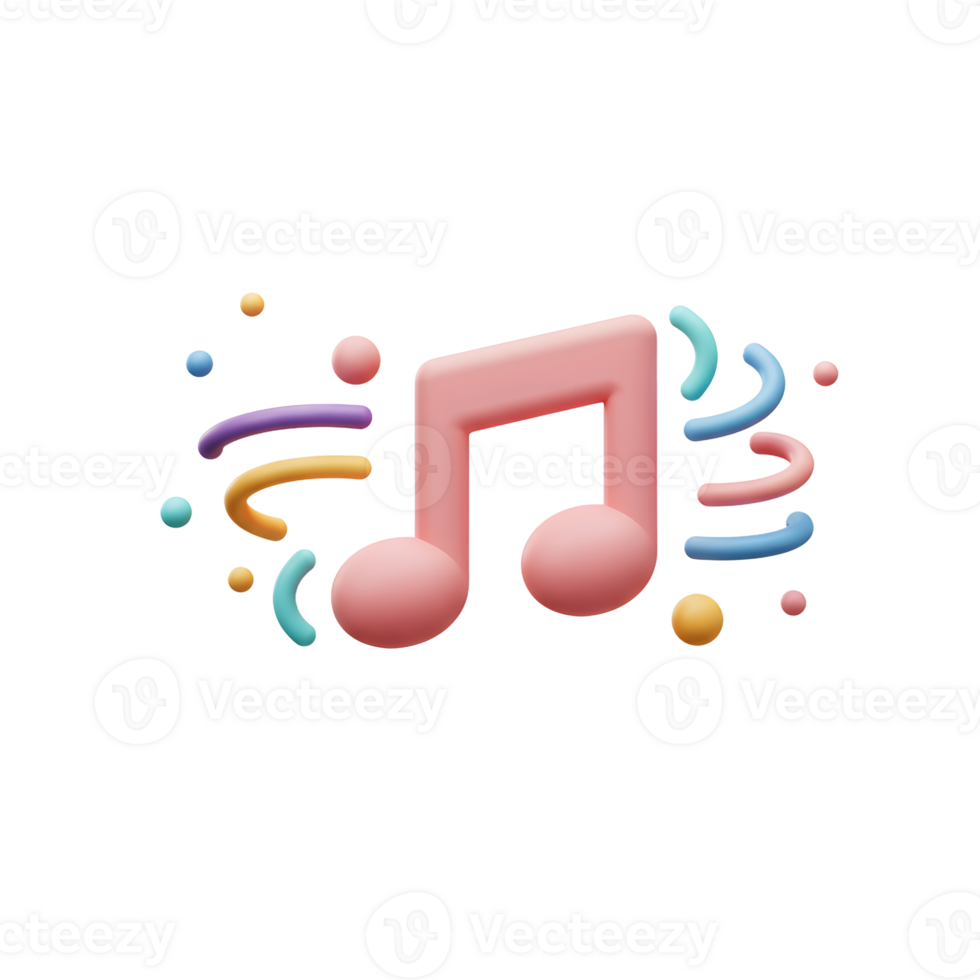 A pink 3D music note surrounded by colorful confetti gives a fun and celebratory vibe suitable for music-related graphics or creative projects. png