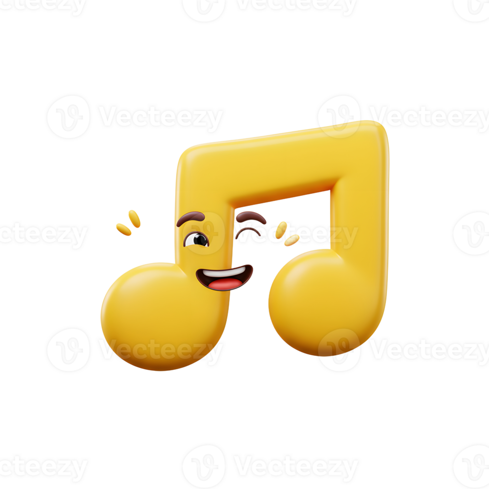 A yellow music note character with a face is winking and smiling against a white background, making it perfect for use in children's content or music-related projects. png