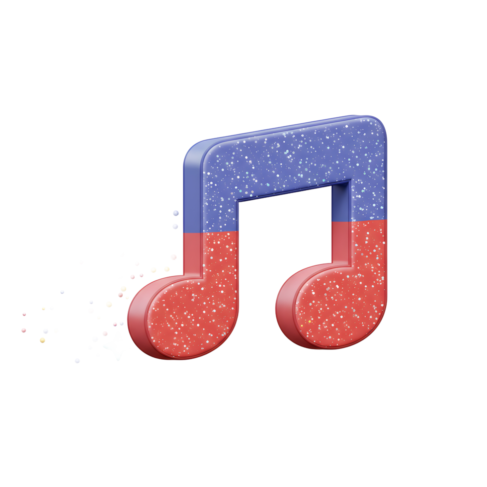 A 3D rendering of a blue and red music note is surrounded by colorful stars, perfect for decorative use. png