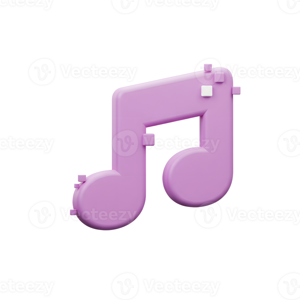 A lilac music note is depicted with a digital pixelation effect, suitable for use in multimedia projects and creative designs. png