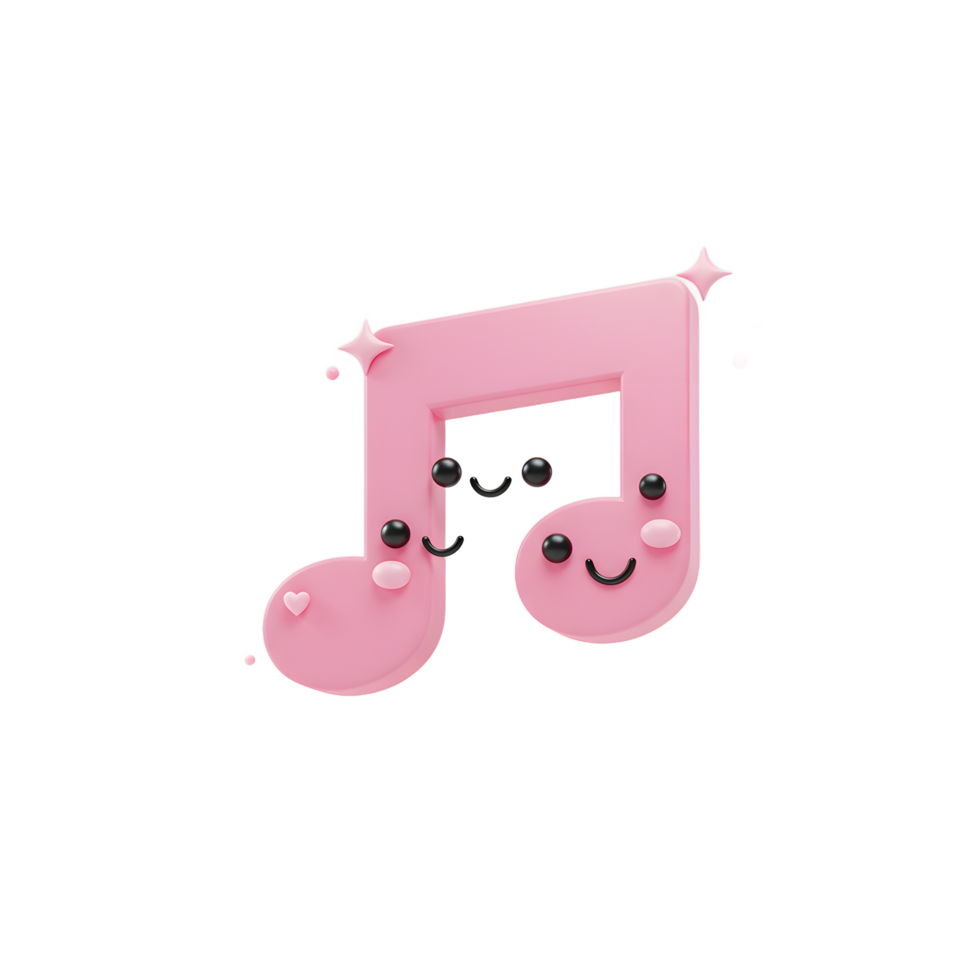 A pink music note is animated with adorable smiling faces and shining stars, making it ideal for children's media and musical education materials. png