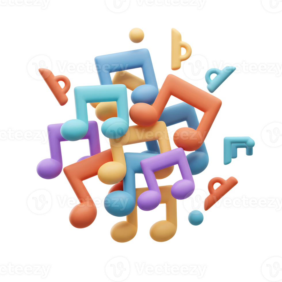 A vibrant illustration featuring several colorful musical notes, perfect for representing music, rhythm, or creative arts. png