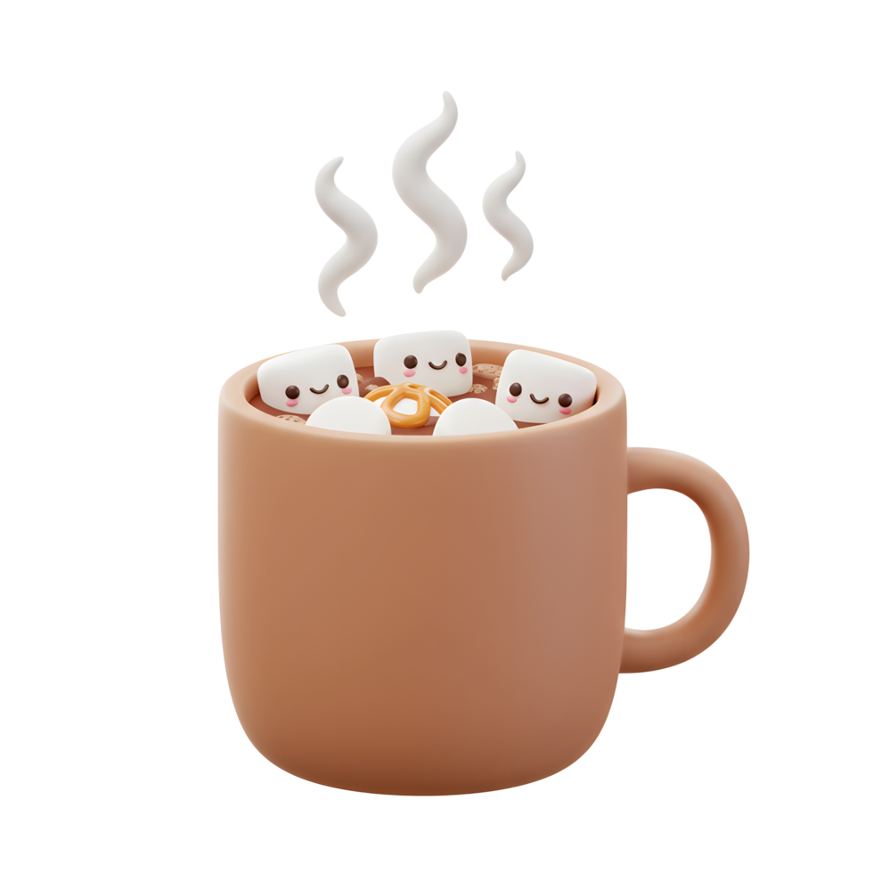 A cup of hot chocolate with marshmallows and steam evokes feelings of warmth and relaxation, perfect for cozy winter scenes. png
