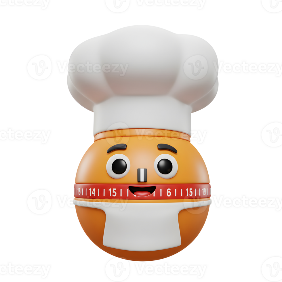 An orange egg timer with a chef's hat and cute smiling face can be used to measure time in the kitchen. png