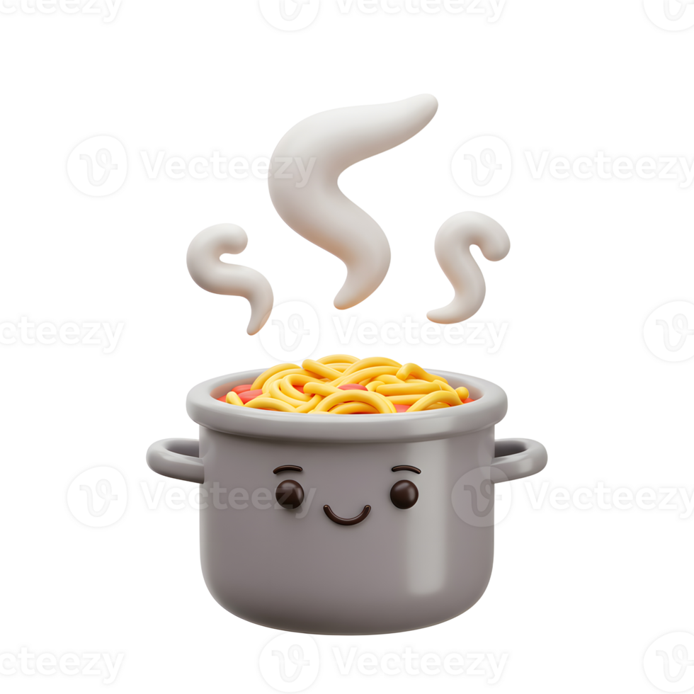 A pot filled with pasta and topped with steam creates a warm and inviting scene, ideal for food illustrations. png