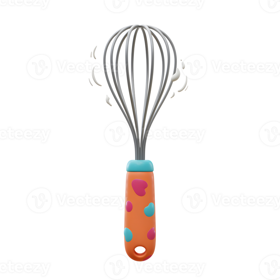 Metal whisk with a patterned handle, perfect for mixing food ingredients to use in the kitchen. png