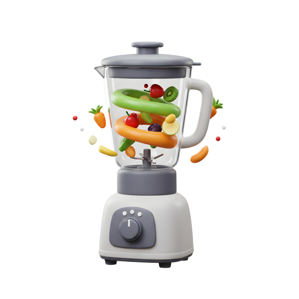 Blender with fruits and vegetables inside to create a delicious and healthy smoothie. png