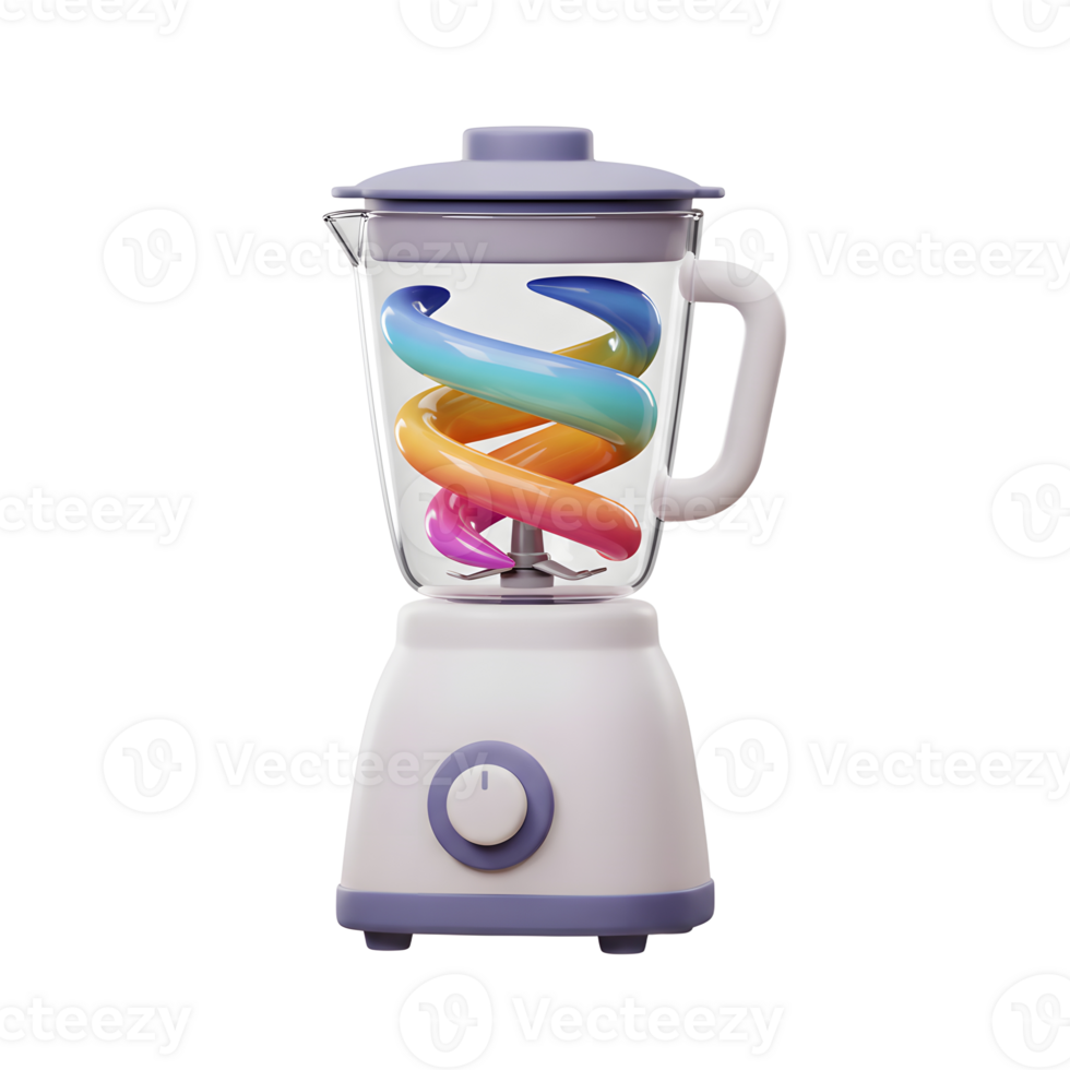 A white blender with a glass container features a colorful swirl inside, ideal for illustrating kitchen appliances or food preparation. png