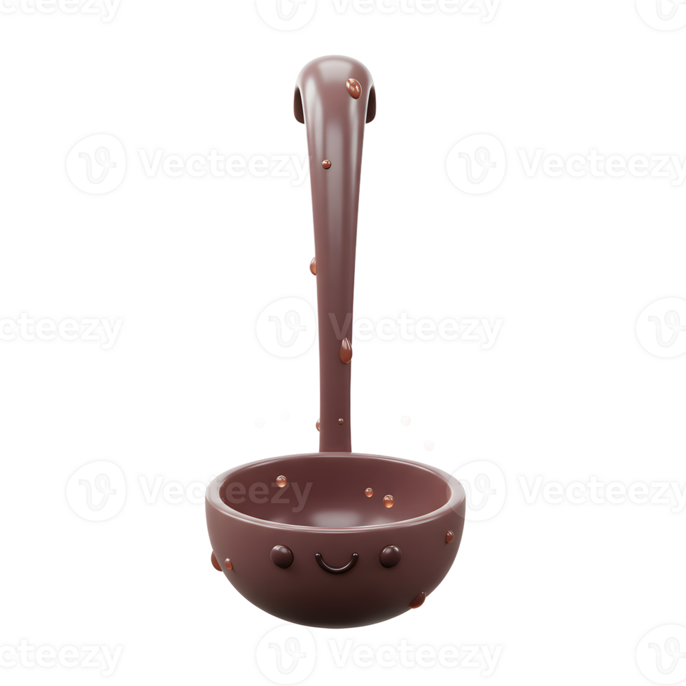 A brown ladle featuring a smiling face is shown against a white background, suitable for cooking and serving. png