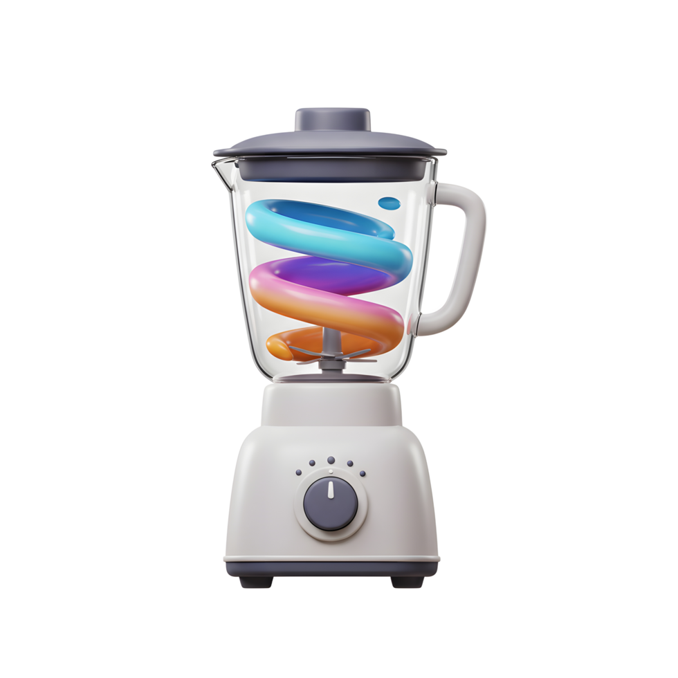 A blender with a clear glass container features a colorful swirl inside, offering an interesting visual element in food preparation. png
