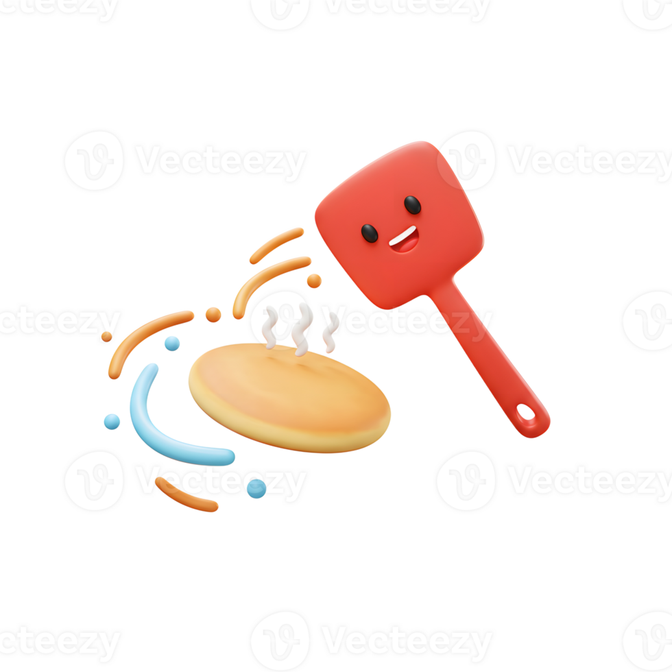A pancake is being flipped by a spatula in this cute illustration that is great for food related content. png
