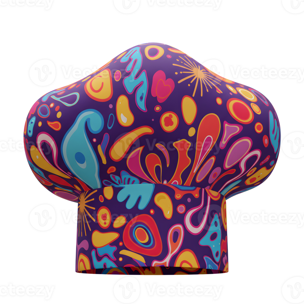 A chef hat with a colorful abstract pattern is displayed against a white background, making it suitable for a chef or cooking related design. png