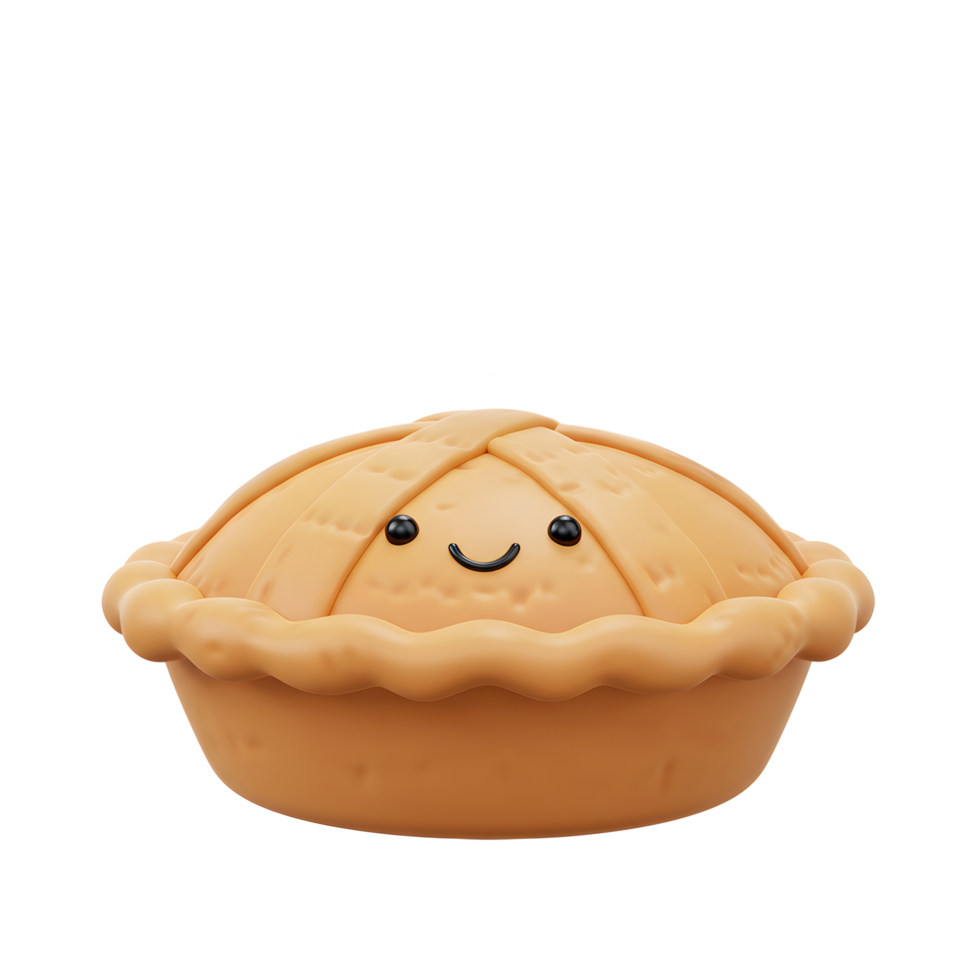 A cheerful cartoon pie with steam rising above it is depicted, often used to represent comfort or celebration. png