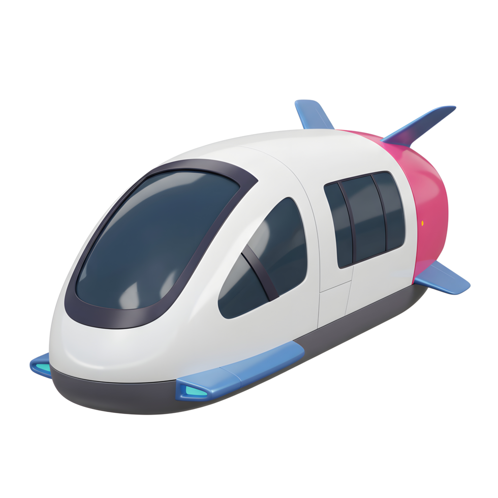 A stylized cartoon train car is presented in white, pink, and blue, offering a playful design for transportation visualization. png