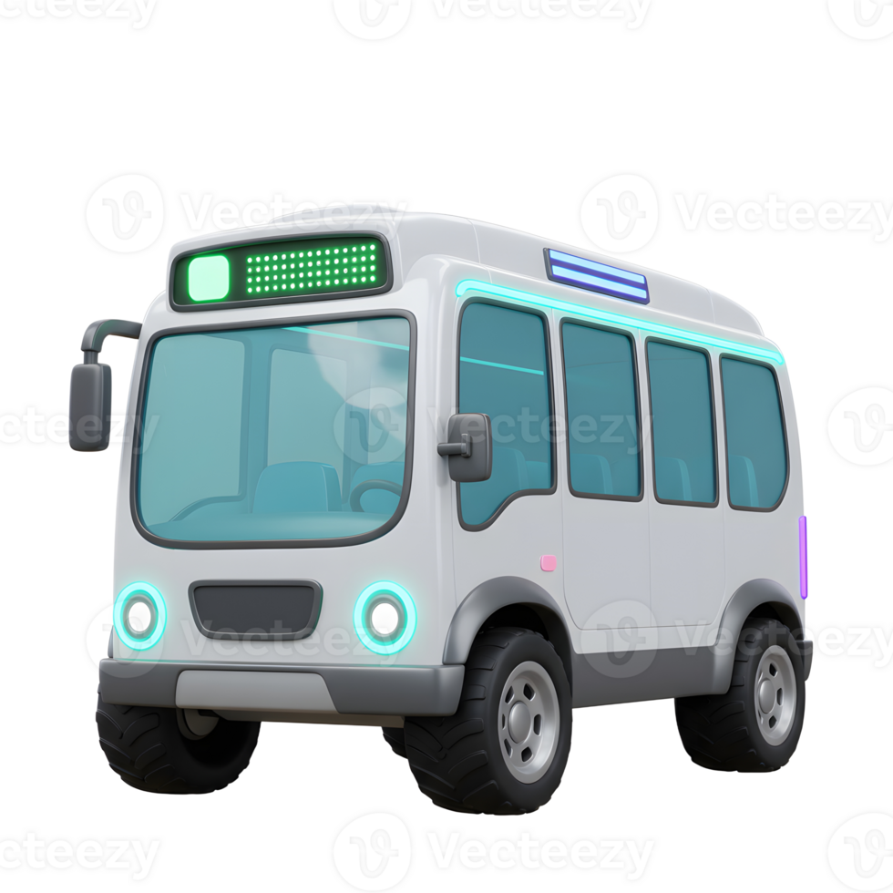 Cartoon bus rendered in a 3D style, making it suitable for children's content or transportation-themed graphics. png