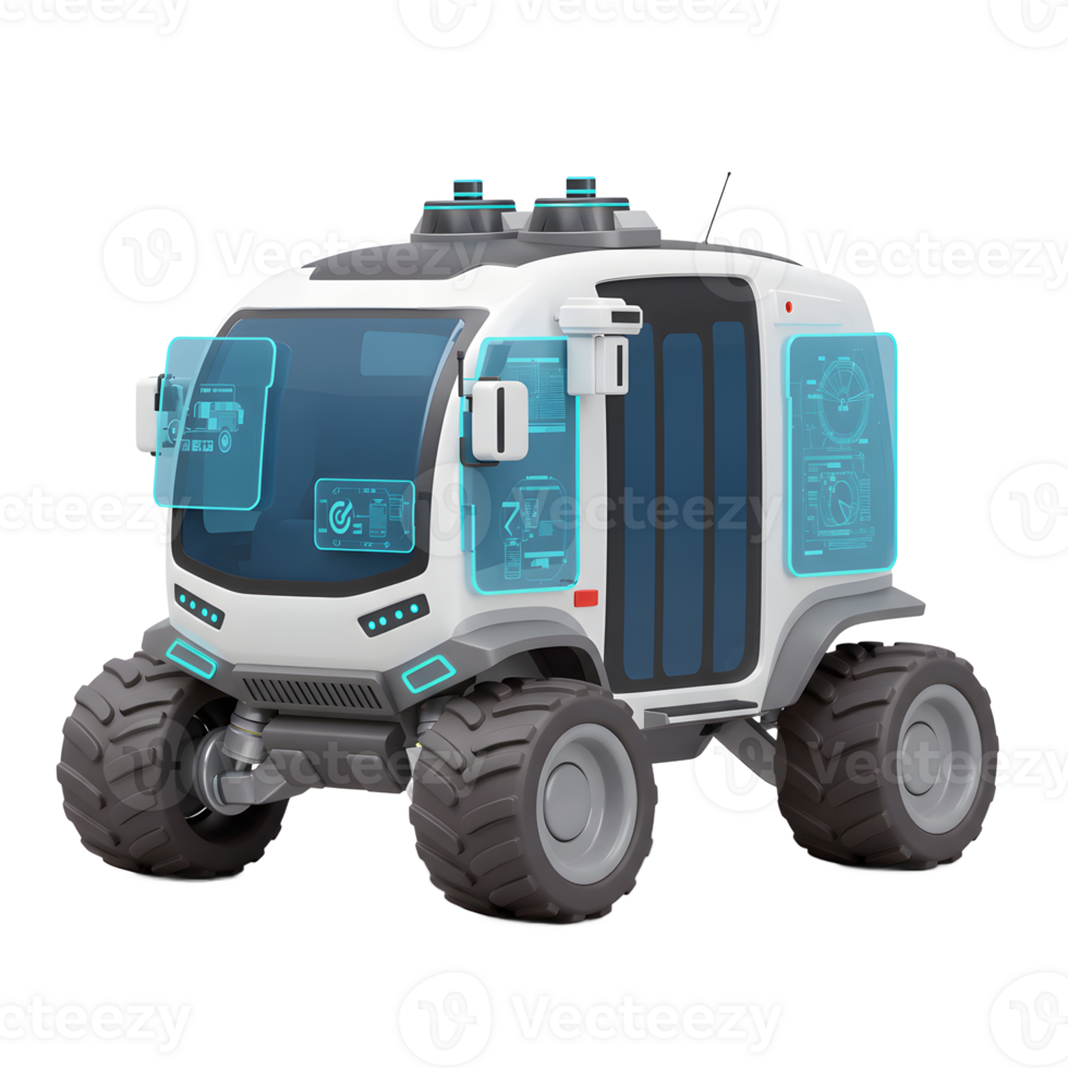 A futuristic vehicle with large tires is shown on a white background, suggesting it could be used for exploration or research. png