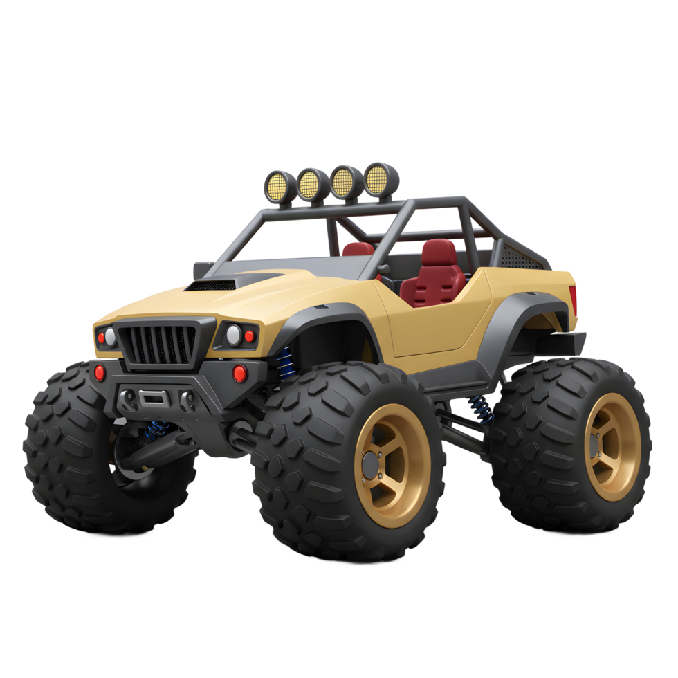 A toy monster truck with large tires is pictured against a white backdrop, likely intended for children's play. png