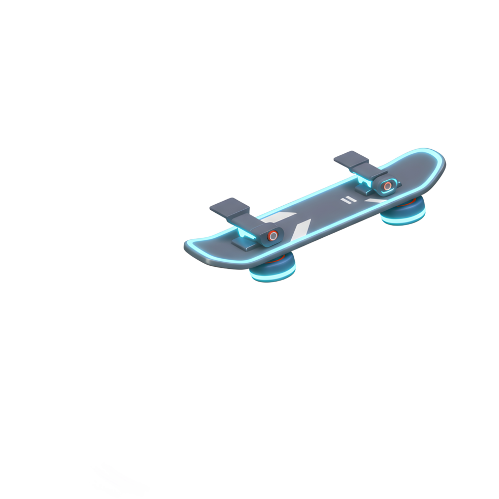 A futuristic-looking skateboard is shown with a colorful rainbow trail, representing speed and vibrancy, making it suitable for digital art or graphic design. png