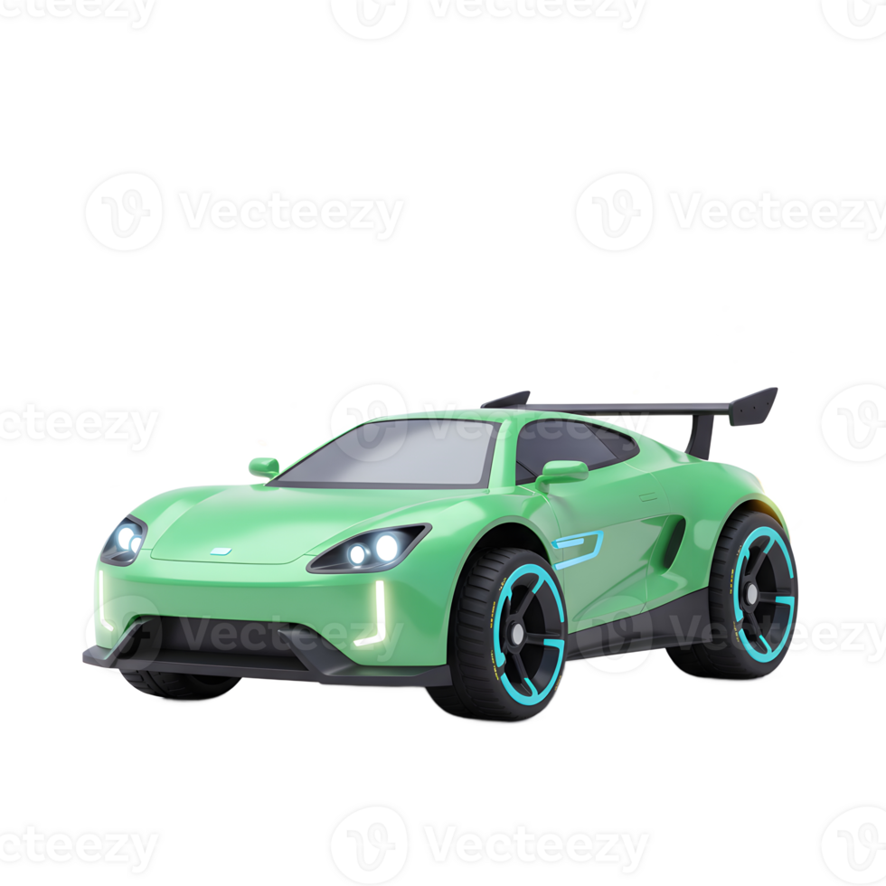 A green sports car is shown with digital fire and light effects trailing behind it, often used in games. png