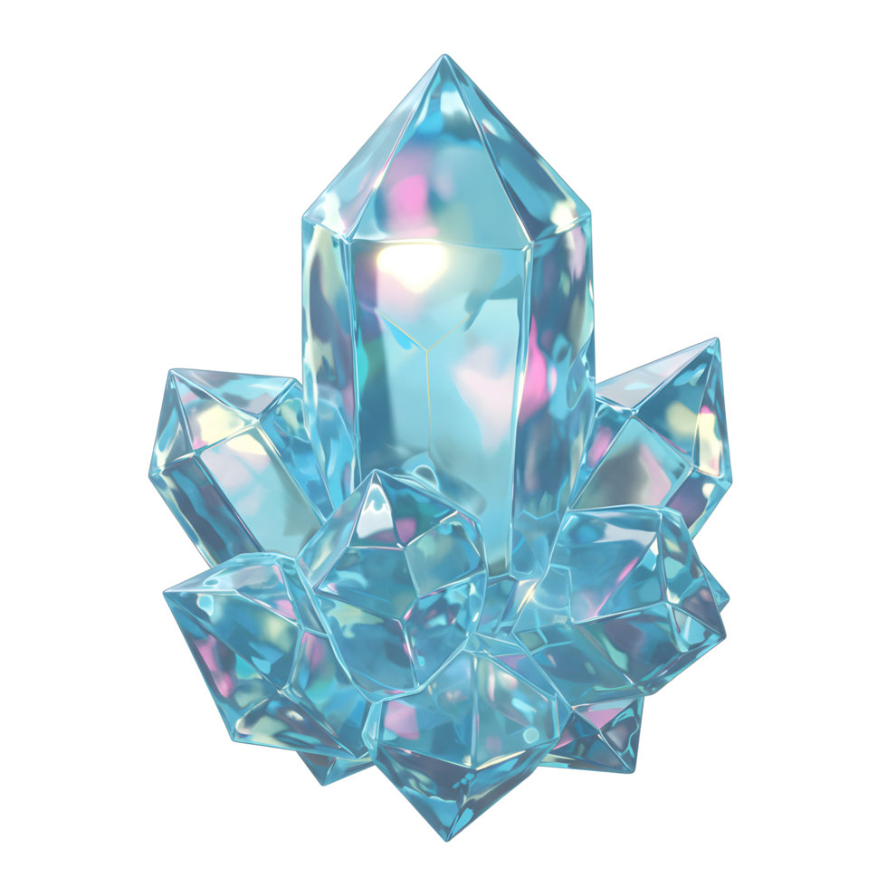 A group of blue crystal points come together to form a sparkling cluster, ideal for use in fantasy settings or as a decorative element. png