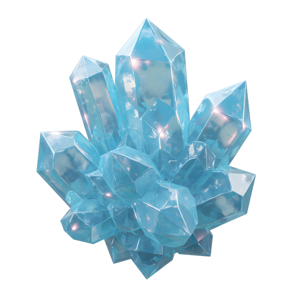 A cluster of multiple sharp, icy-blue crystals with visible internal refractions creates a visually appealing object for ornamental or decorative purposes. png