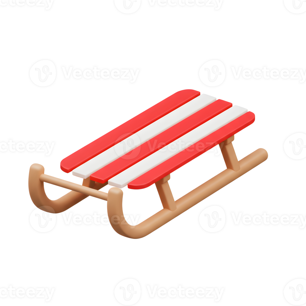 A red and white striped sled sits on a white background, perfect for winter outdoor recreation. png