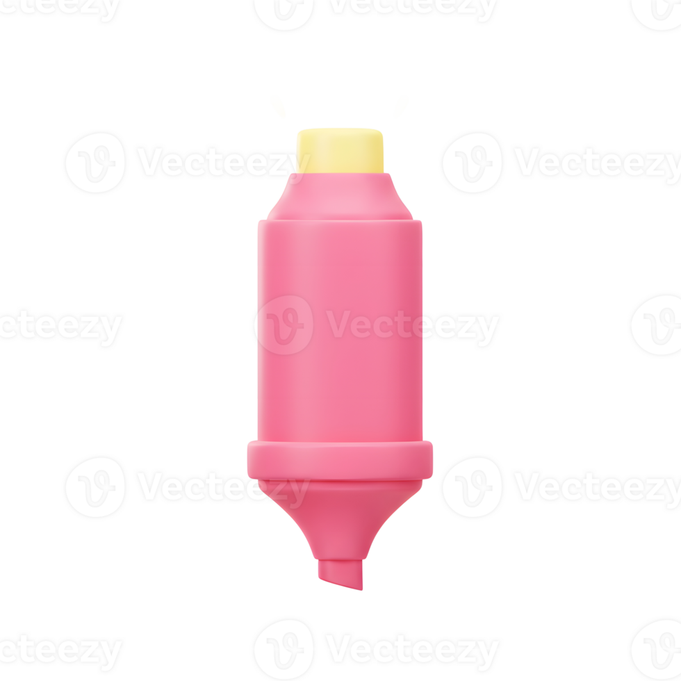 A pink highlighter pen with yellow light rays emanating from the top is shown against a white background, often used for emphasizing text or drawing attention to specific information. png