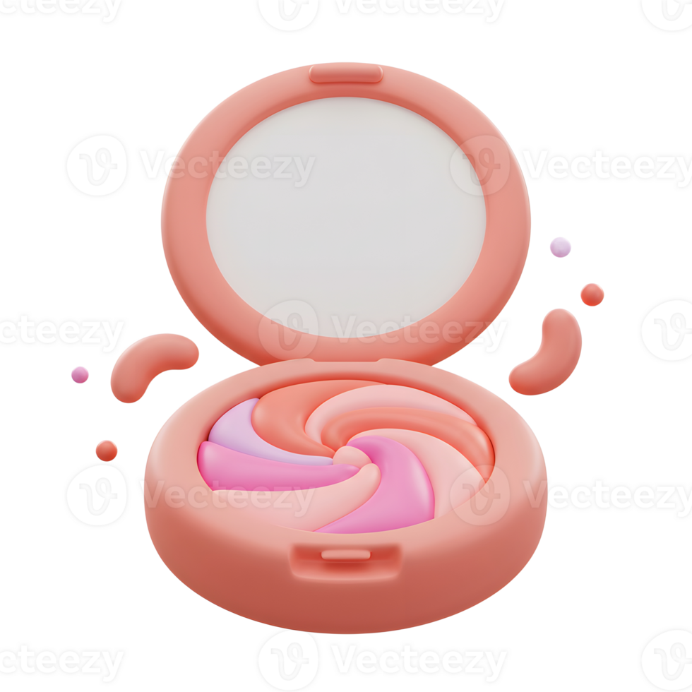 A swirl of pink, peach, and lavender face powder is displayed in an open compact with a mirror, perfect for creating a beautiful, soft finish. png
